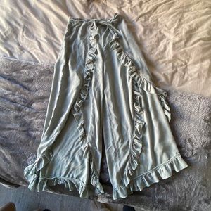 Ruffled gray/green palazo pants